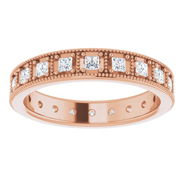 Vintage Style 0.60 ct. Princess Diamond Milgrain Accent Eternity Band-VIRABYANI